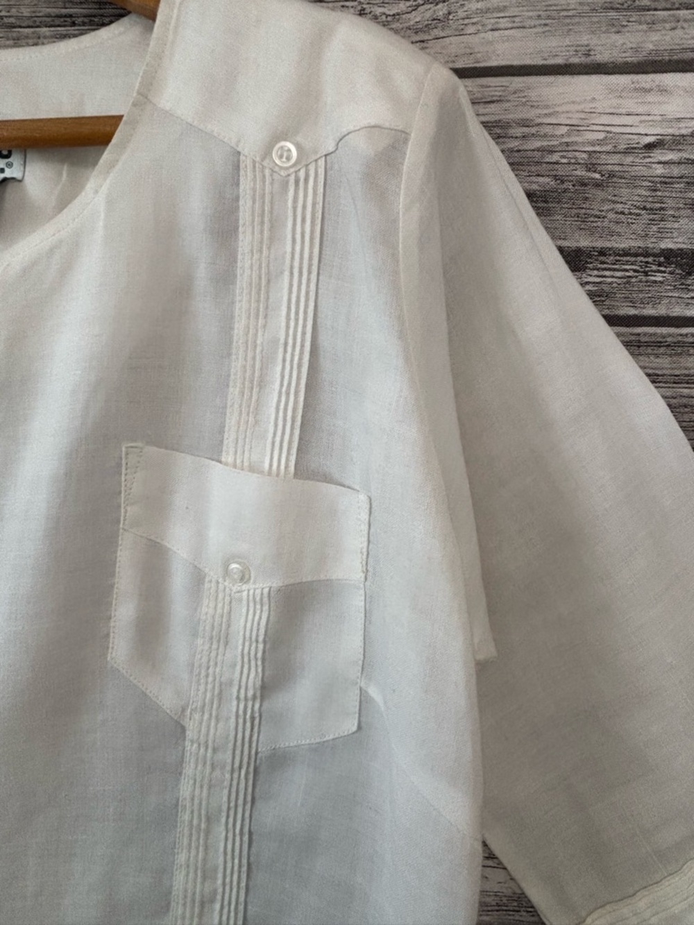 RENATO COLLEZIONE White Linen Guayabera Blouse Size Small - Picture 3 of 6